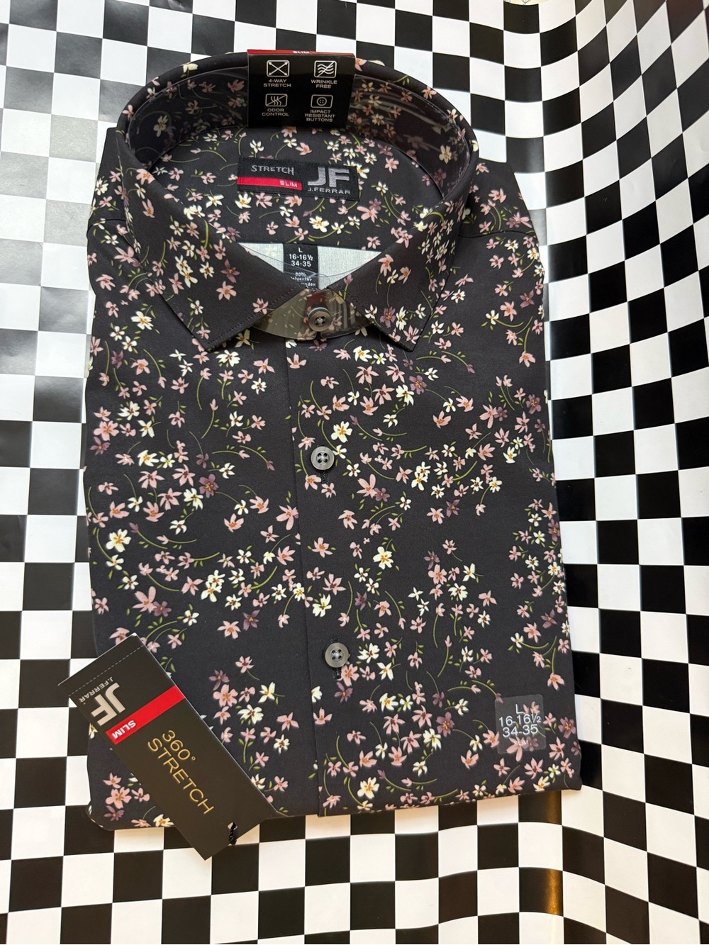 jf j.ferrar Black Floral Stretch Button-Down Shirt
